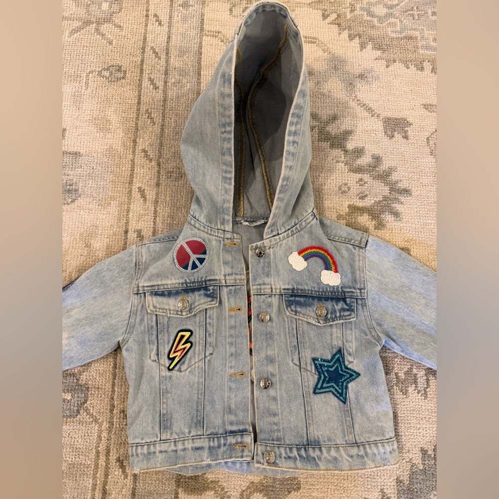 Hannah Banana Light Blue Denim Jacket with Colorful Patches